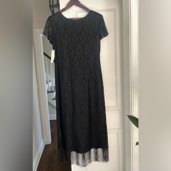 Jessica Howard VTG Dress Size 10 Black Lace Metallic Scalloped Fringe Hem NWT - Picture 7 of 9